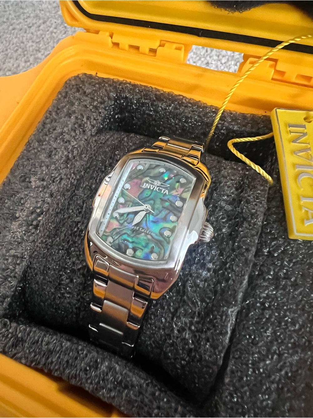 NIB Invicta Lupah Abalone Dial Women's Watch w/ Original Yellow Case
